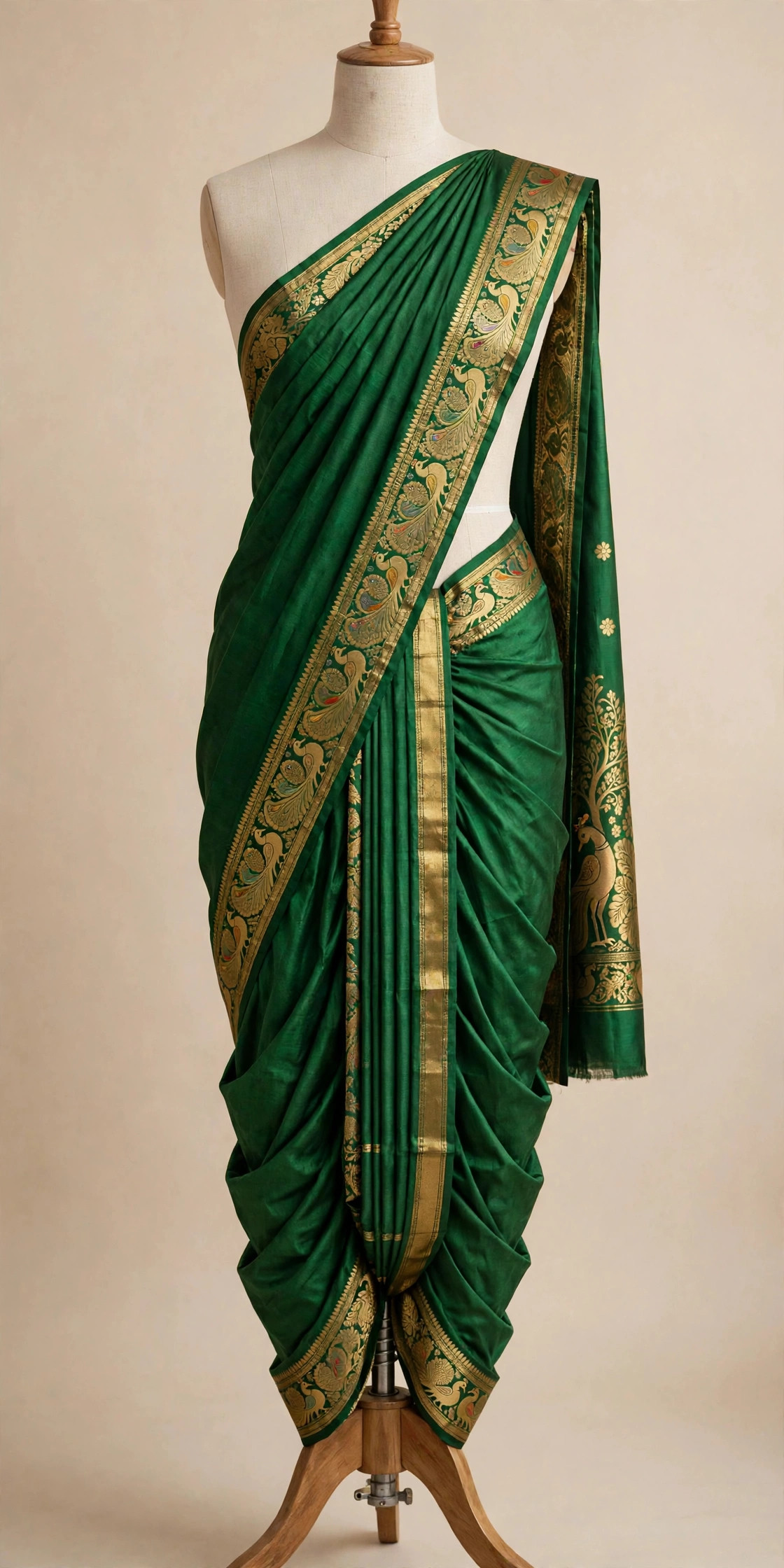 Vibrant exquisite readymade nauvari saree with rich gold zari