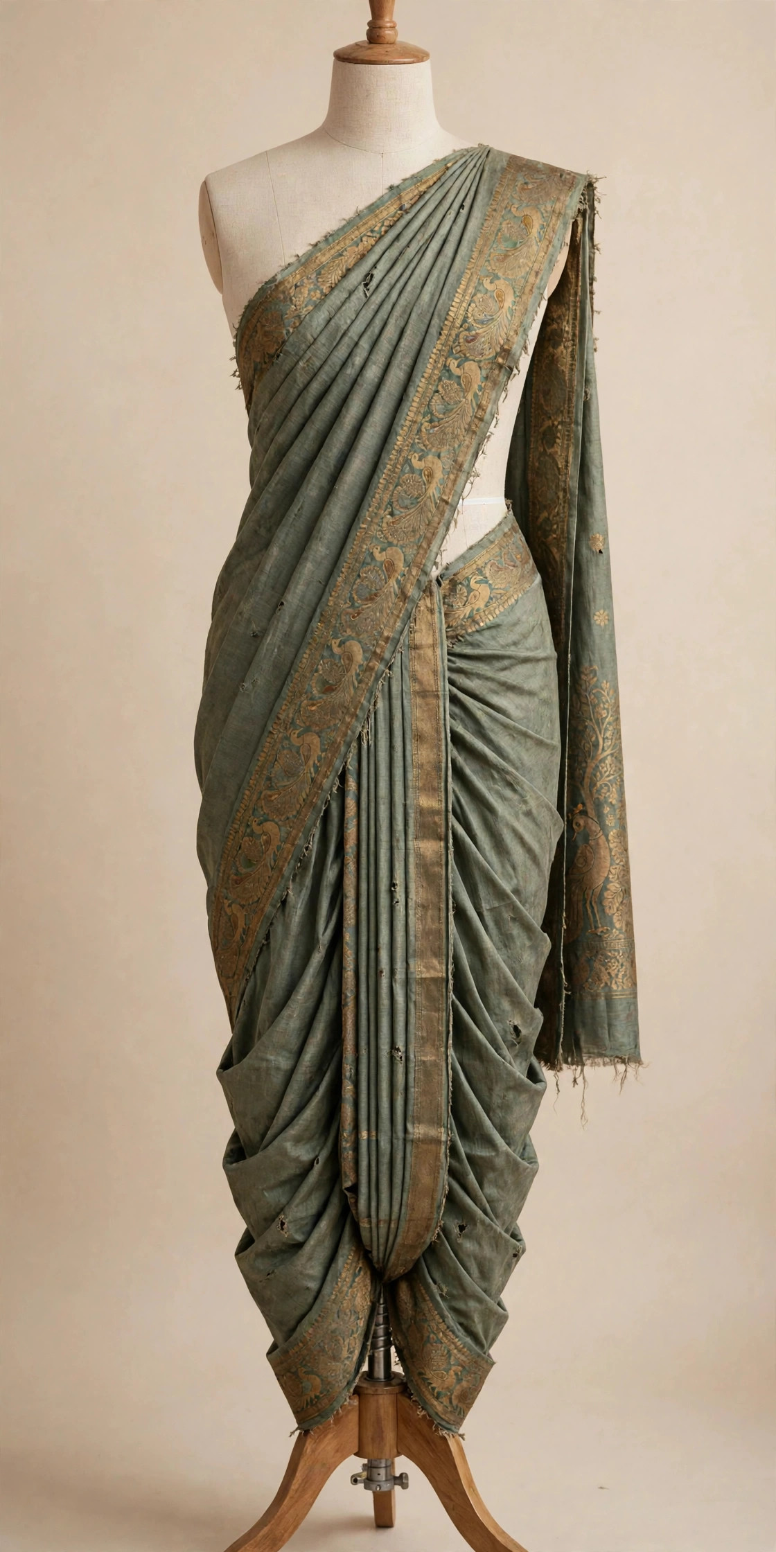 Old faded worn nauvari saree